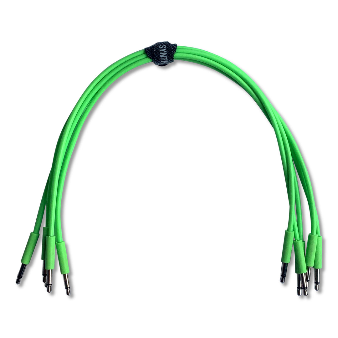 Bright green synthesizer patch cables